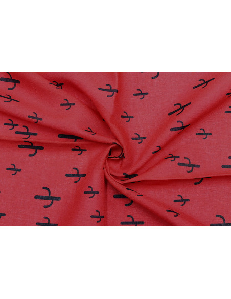 Tissu Viscose Imprimée Cactus Rouge -Au Mètre