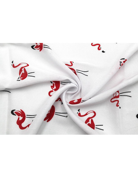 Tissu Viscose Imprimée Flamant Rouge -Au Mètre