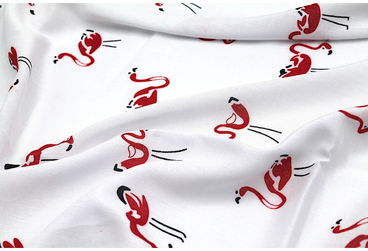 Tissu Viscose Imprimée Flamant Rouge -Au Mètre