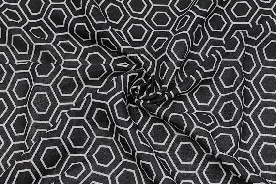 Tissu Viscose Imprimée Octogone Noir -Au Mètre