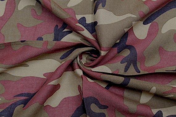 Tissu Viscose Imprimée Camouflage Marron -Au Mètre