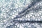 Tissu Viscose Imprimée Blanc Marguerite Bleue -Au Mètre