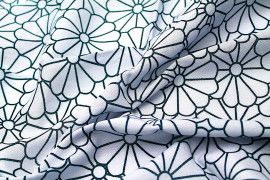Tissu Viscose Imprimée Blanc Marguerite Bleue -Au Mètre