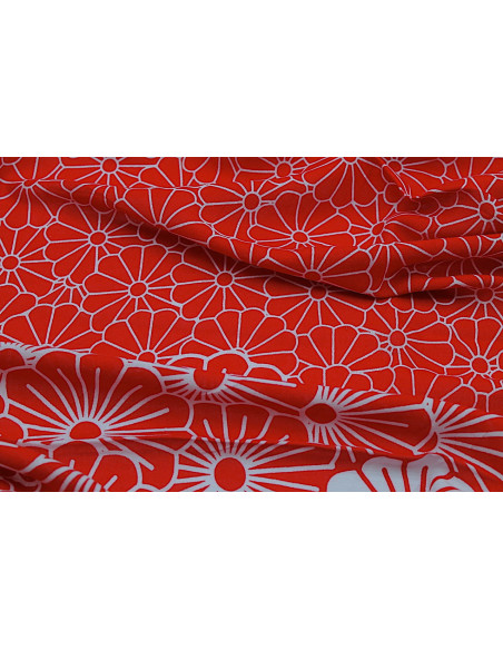 Tissu Viscose Imprimée Marguerite Rouge -Au Mètre