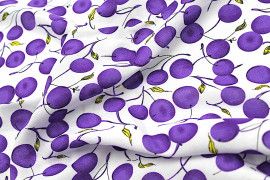 Tissu Viscose Imprimée Cerise Violet -Au Mètre
