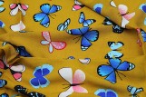 Tissu Viscose Imprimée Papillon Moutarde -Au Mètre