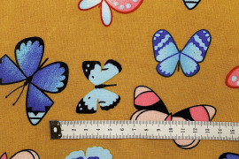 Tissu Viscose Imprimée Papillon Moutarde -Au Mètre