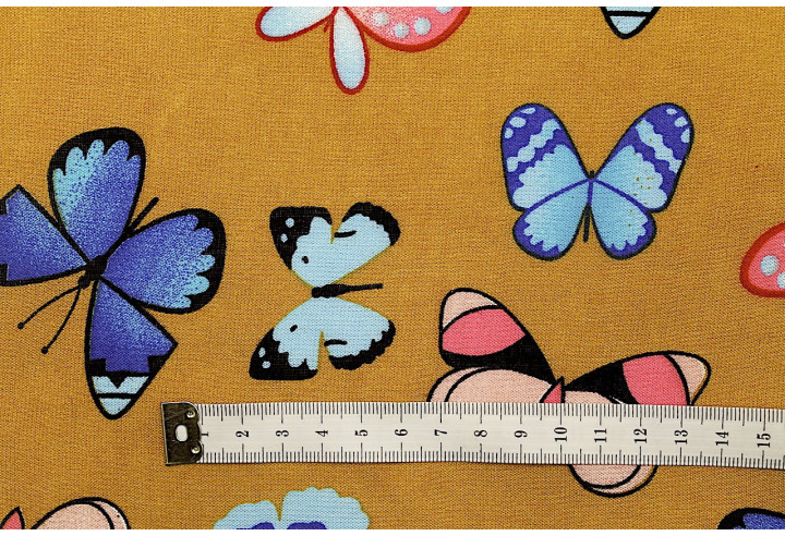 Tissu Viscose Imprimée Papillon Moutarde -Au Mètre