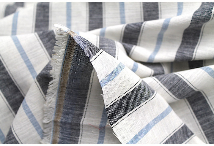 Tissu Lin Viscose Coton Rayure Luna Marine/Ciel -Au Mètre