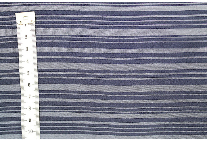 Tissu Mousseline Rayure Satin Marine -Au Mètre