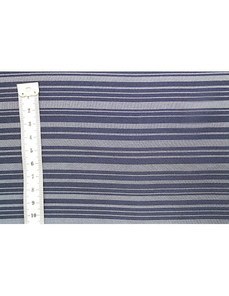 Tissu Mousseline Rayure Satin Marine -Au Mètre