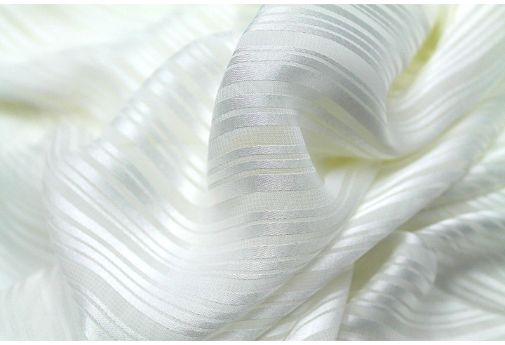 Tissu Mousseline Rayure Satin Ecru -Au Mètre