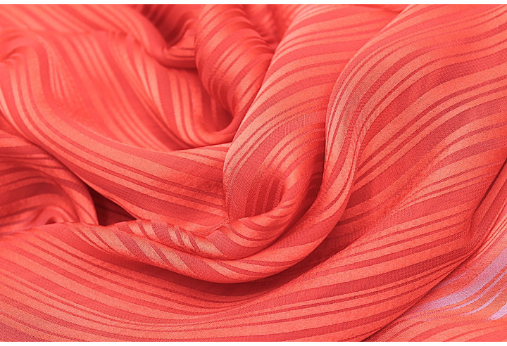 Tissu Mousseline Rayure Satin Rouge -Au Mètre