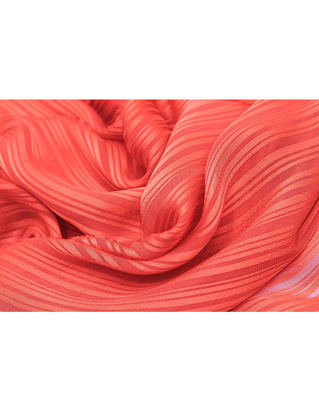 Tissu Mousseline Rayure Satin Rouge -Au Mètre
