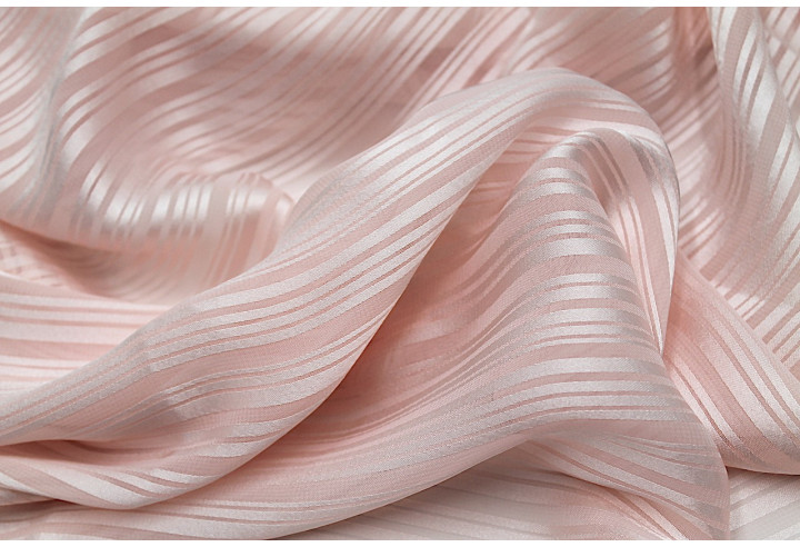 Tissu Mousseline Rayure Satin Rose pâle -Au Mètre