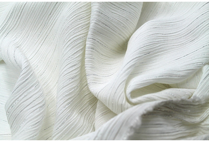 Tissu Crépon de Viscose Ecru Rayure lurex -Au Mètre