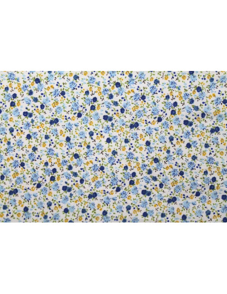 Tissu Popeline Coton Imprimé Coquelicot Bleu -Au Mètre