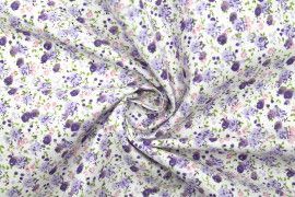 Tissu Popeline Coton Imprimé Coquelicot Violet -Au Mètre