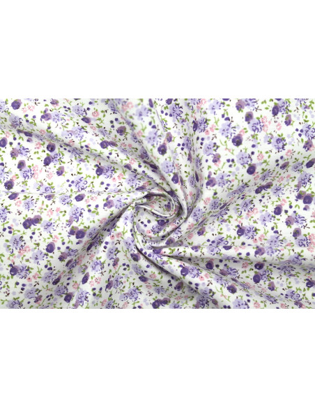 Tissu Popeline Coton Imprimé Coquelicot Violet -Au Mètre