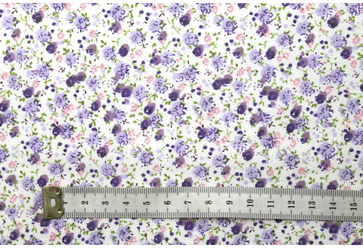 Tissu Popeline Coton Imprimé Coquelicot Violet -Au Mètre