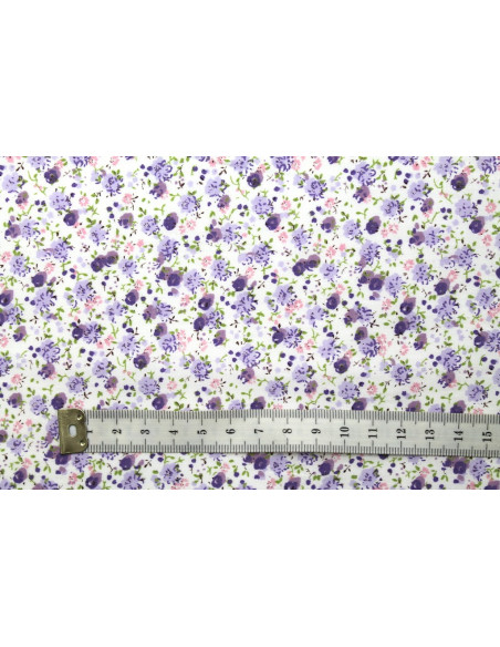 Tissu Popeline Coton Imprimé Coquelicot Violet -Au Mètre
