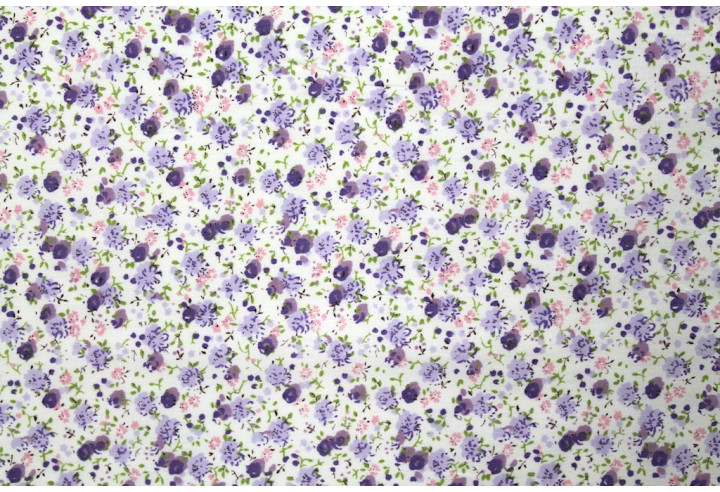 Tissu Popeline Coton Imprimé Coquelicot Violet -Au Mètre
