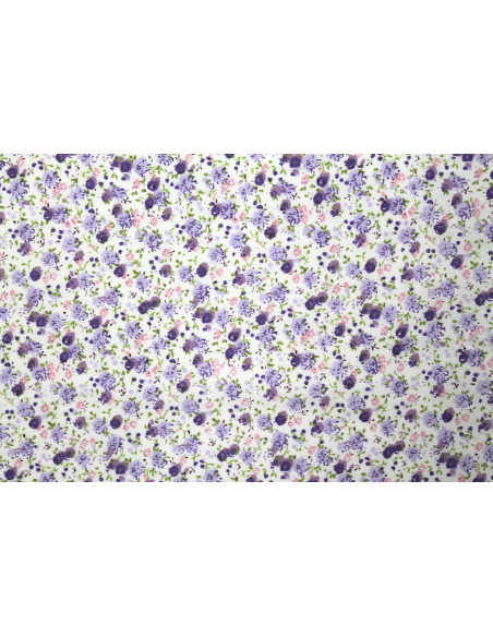 Tissu Popeline Coton Imprimé Coquelicot Violet -Au Mètre