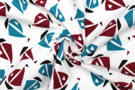 Tissu Popeline Coton Imprimé Voilier Bordeaux/Turquoise -Au Mètre