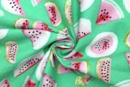 Tissu Popeline Coton Imprimé Pastèque Vert -Au Mètre
