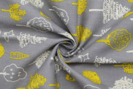 Tissu Popeline Coton Imprimé Arbre Gris -Au Mètre