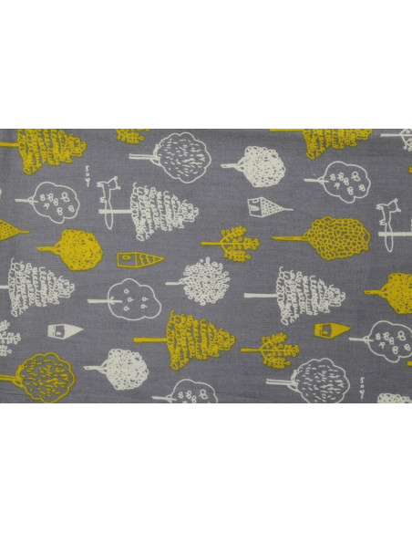 Tissu Popeline Coton Imprimé Arbre Gris -Au Mètre