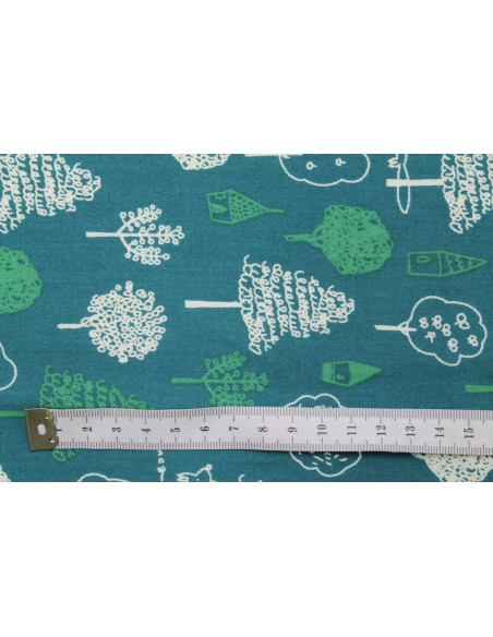 Tissu Popeline Coton Imprimé Arbre Vert -Au Mètre