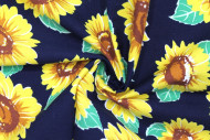 Tissu Popeline Coton Imprimé Tournesol Marine -Au Mètre