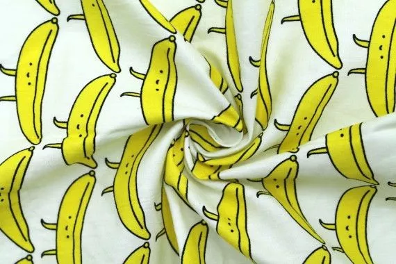 Tissu Popeline Coton Imprimé Banana Ecru -Au Mètre
