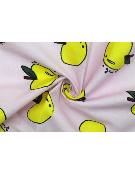 Tissu Popeline Coton Imprimé Apple Rose -Au Mètre