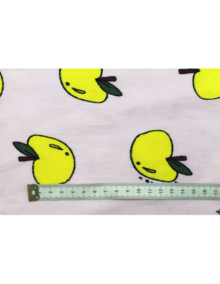 Tissu Popeline Coton Imprimé Apple Rose -Au Mètre