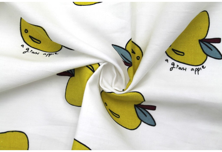 Tissu Popeline Coton Imprimé Apple Blanc -Au Mètre