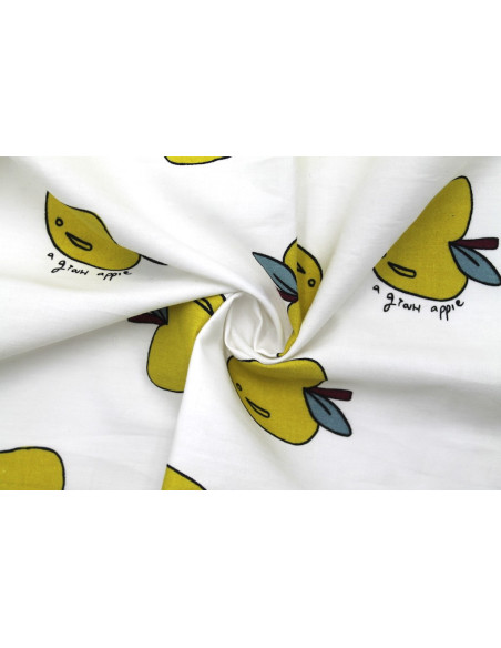 Tissu Popeline Coton Imprimé Apple Blanc -Au Mètre