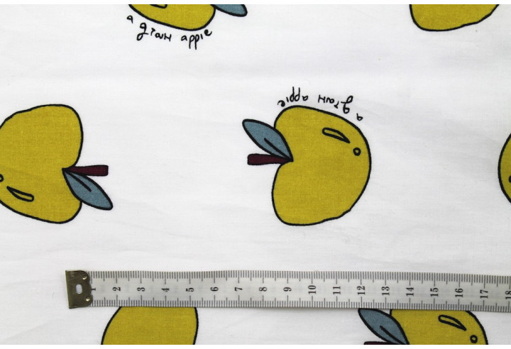 Tissu Popeline Coton Imprimé Apple Blanc -Au Mètre