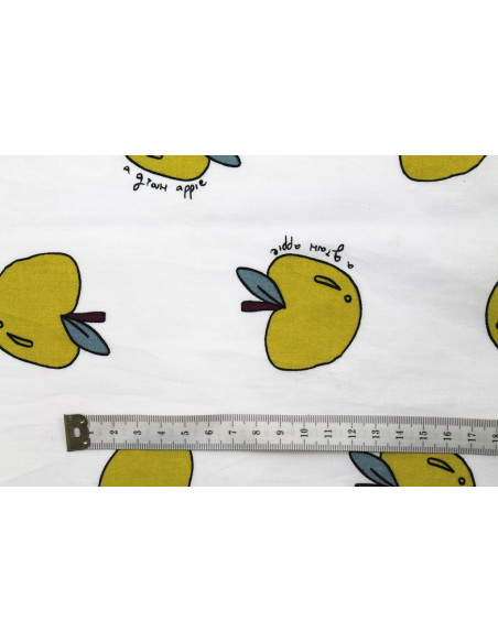 Tissu Popeline Coton Imprimé Apple Blanc -Au Mètre