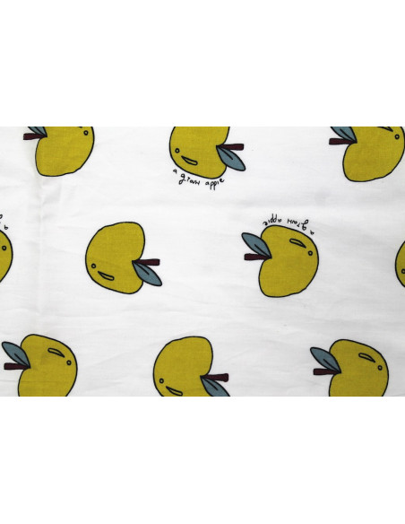Tissu Popeline Coton Imprimé Apple Blanc -Au Mètre