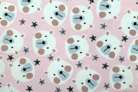 Tissu Popeline Coton Imprimé Panda Star Rose -Au Mètre