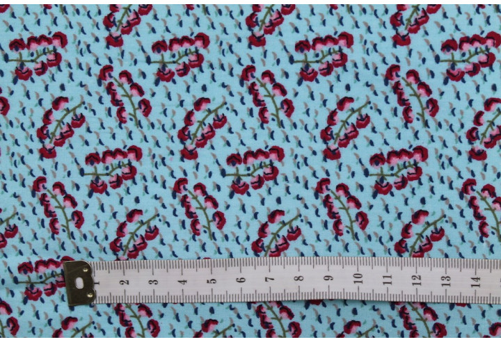 Tissu Popeline Coton Imprimé Fleur Symphorine Bleu -Au Mètre