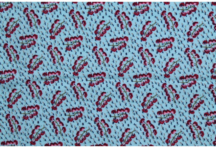 Tissu Popeline Coton Imprimé Fleur Symphorine Bleu -Au Mètre
