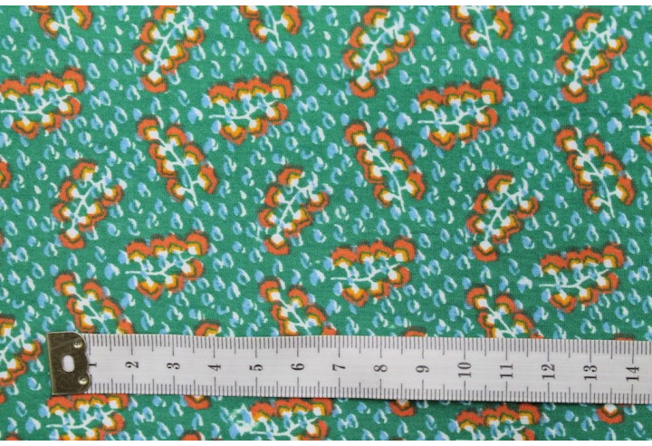 Tissu Popeline Coton Imprimé Fleur Symphorine Vert -Au Mètre