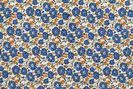 Tissu Popeline Coton Imprimé Fleur Achillée Bleu -Au Mètre