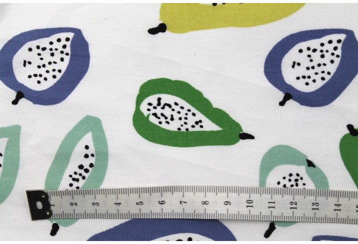 Tissu Popeline Coton Imprimé Poire Blanc -Au Mètre