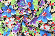 Tissu Popeline Coton Imprimé Fleur Clématite Bleu -Au Mètre