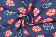 Tissu Popeline Coton Imprimé Feuille&Fleur Rouge/Gris -Au Mètre