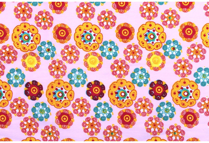 Tissu Popeline Coton Imprimé Fleur Pensée Rose -Au Mètre